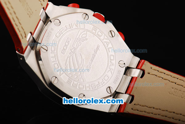 Audemars Piguet Royal Oak Offshore Japanese Miyota Quartz Movement with Red/White Dial and Silver Case-Red Leather Strap - Click Image to Close